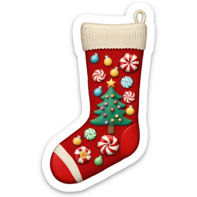 A cozy old-timey Christmas stocking full of vintage toys and candy sticker