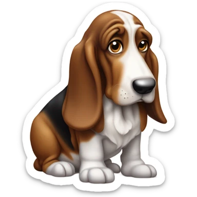 Old Basset hound with box of chocolates transforming into a puppy basset hound sticker