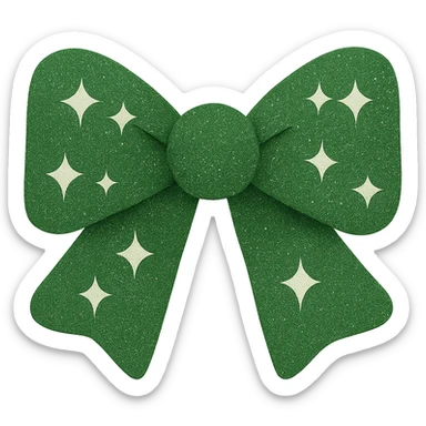 Make the glitter bow green with shimmering texture, elegant and festive, no background. The style should emphasize elegance and festivity with a shimmering green glitter texture. sticker