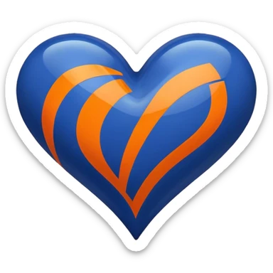 Glossy dark blue heart with straight orange athletic stripes going down one side sticker