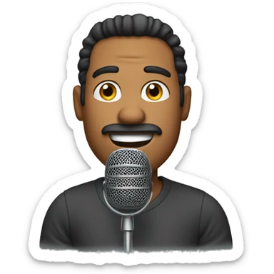 create me an emoji that shows a man in a voice over studio talking to a microphone sticker