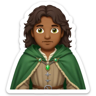 medieval outfit worn by a DnD themed fantasy character. basic linen shirt with a thick wool cloak. clothes only above the waist. The clothes full waist. The character's haven't arms. character is dark brown hair green eyes long wavy hair brown-skinned man. sticker
