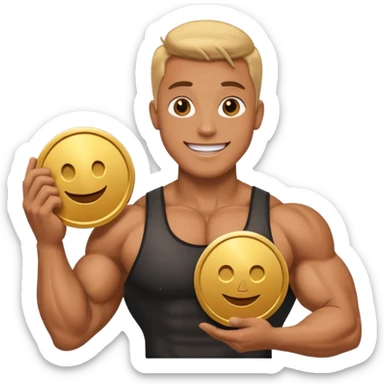 a happy bodybuilder holding youtube golden play button sticker