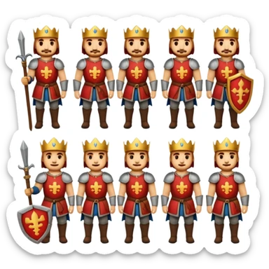 Hazme un conjunto de emojis de un caballero medieval con actitud muy masculina en diversos estados de animos sticker