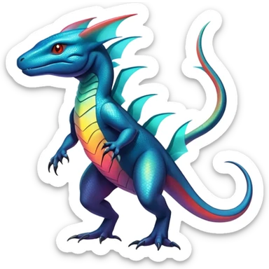 Colorful Iridescent Exotic Salandit-Aurorus-Salamence-Fakémon-hybrid-creature (full body)  sticker