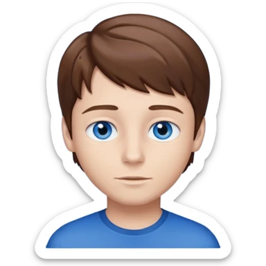 Crie um menino com cabelo castanho escuro com os olhos azuis um menino branco com olho azul  sticker