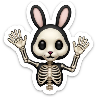 Emoji tête de peluche Lapin squelette noire qui fait bonjour de la main  sticker