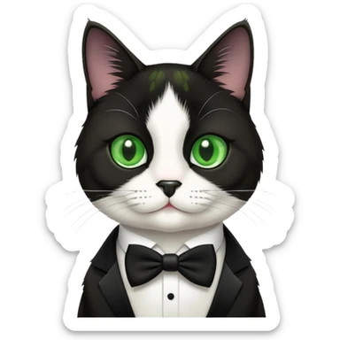 tuxedo cat medium hair with a a black nose and green eyes sticker