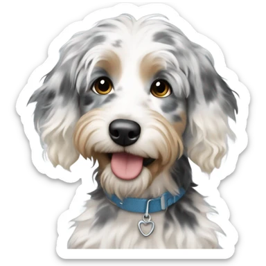 Blonde girl with blue Merle aussiedoodle  sticker
