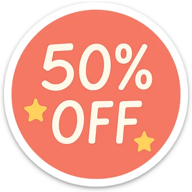 Round label with hand lettering 50% off with stars  sticker