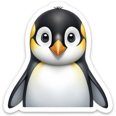 cinematic-cute-emperor-penguin-portrait-emoji,-head-tilted-playfully-and-inquisitively,-with-glossy,-pristine-plumage-accented-by-a-bright-beak-and-round,-sparkling-eyes-filled-with-curiosity,-simplified-yet-irresistibly-adorable-features zoomed into the face sticker