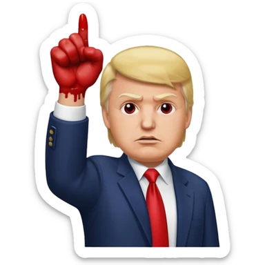 Trump holding his fist up after he was shot with blood on his face sticker