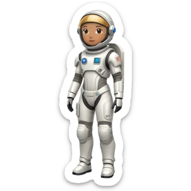 Futuristic astronaut in a high-tech spacesuit, sleek helmet with reflective visor, detailed sci-fi armor, standing pose, science fiction aesthetic sticker