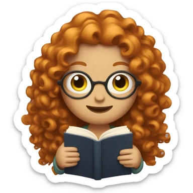 Ginger with curly hair reading a book sticker