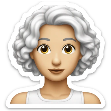 ’image montre une femme blanche d’âge moyen avec une coupe de cheveux typique ‘bob’ ou ‘pixie’,  sticker