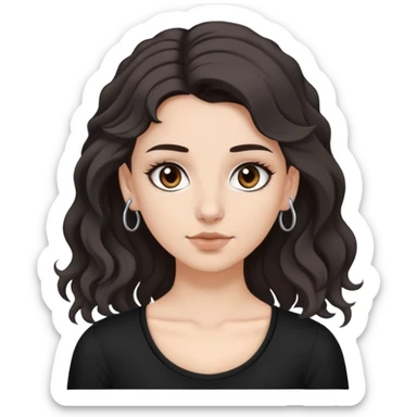 White girl with brown eyes, with septum piercing and a black top, with hair dark brown with grey at the back (semi curl hair)  sticker