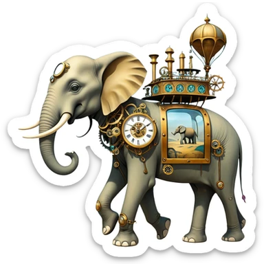 solarpunk steam-punk - surreal elephants from Salvador Dali's paintings in a dreamscape sticker