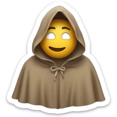 Guy with a hood covering his face, smiling and holding his hands together in a large droopy cloak sticker
