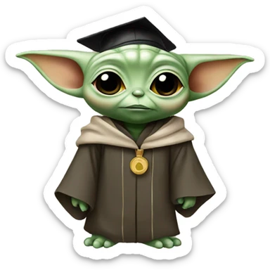 baby yoda wearing graduation cap sticker