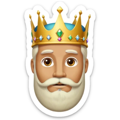 Create a cartoon-style emoji of Melchor, one of the Three Wise Men. Only show his face and crown. He has a kind, wise expression, a long white beard, and a golden crown with jewels. Make it colorful, simple, and suitable as an emoji. sticker