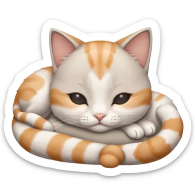 grey and white small cat with eyes closed lying down upside down with its head resting own paw sticker