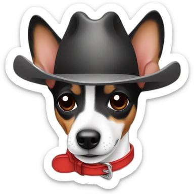 rat terrier wearing a cowboy hat and red collar smiling no brown (black and white) sticker