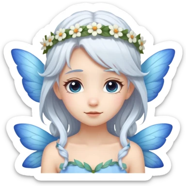 A shy white hair fairy with soft blue wings with flower smallcrown sticker