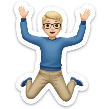 Very excited boy, jumping for joy, full body, eyes closed, wearing glasses sticker