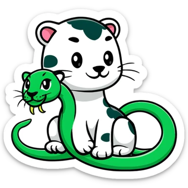 Minimalist Maya-style jaguar and snake as message symbols, white and deep green only, flat design with clean lines sticker