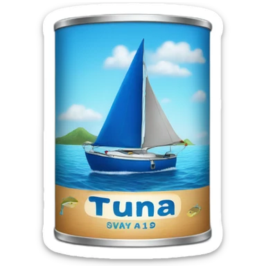 Realistic can of tuna showing a blue sailing boat sticker
