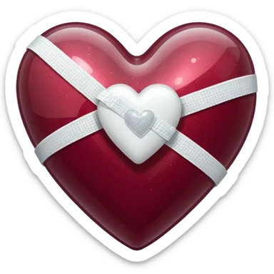 Burgundy sparkly heart, glassy finish, with one white bandage wrapped around it, high resolution sticker