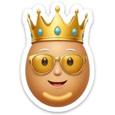 a funny, proud cartoon-style egg character wearing sunglasses and a small crown, solid orange background. sticker