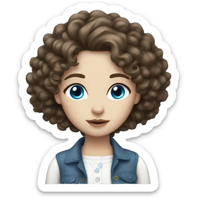 Curly brunette girl with blue eyes and white skin with a cute outfit   sticker