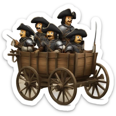 four 17th century musketeers driving mail wagon sticker