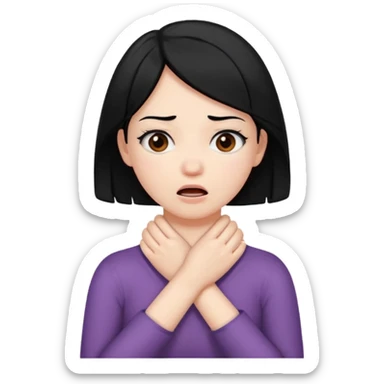 criss cross hands around throat choking self emoji female black hair brown eyes  sticker