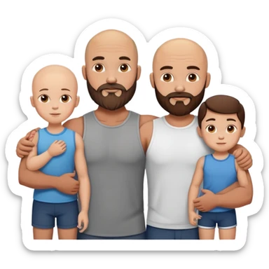 Muscular Bald man with a beard with his young fit brunette wife and their 3 sons sticker