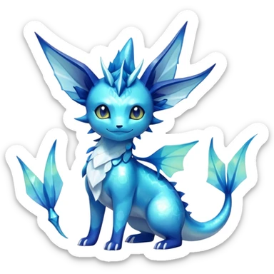 Shiny Exotic Colorful Vaporeon-Glaceon-Amaura-Aurorus-Fakémon-hybrid-creature (full body)  sticker