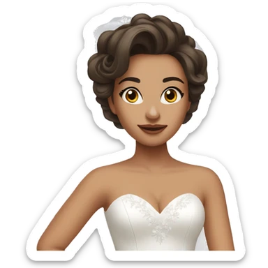 beautiful brunette girl with blowout hair in big beautiful wedding dress sticker