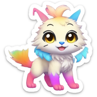 Anthro Fluffy Cool Cute Magical Elemental Shiny Colorful Neon Vibrant Colors Sparkle Kemono-style Chibi Fantasy-Animal-Fakémon-Pokémon-Hybrid Fur Sona Aesthetic Full Body sticker
