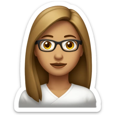 mujer, pelo corto liso marron, ojos marron, tez blanca, lentes redondos sticker