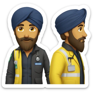 Sikh man with beard wearing a black turban and a yellow paramedic jacket sticker