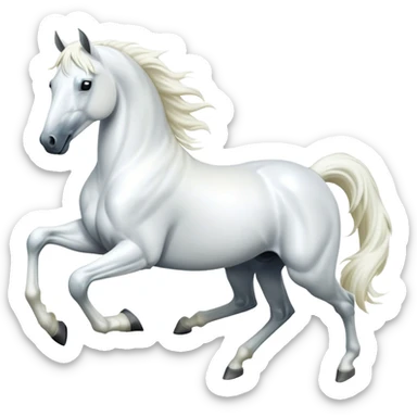 cinematic-[white horse]-realistic-full-body-galopping-emoji,-tail-flicking-lazily,-head-tilted-dramatically,-sleek-[white]-coat,-simplified-yet-realistic-focused-features,-highly-detailed,-glowing-with-an-almost-sarcastic-glow sticker