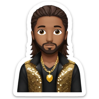 Omarion with long dark brown hair, dark brown sequin outfit sticker