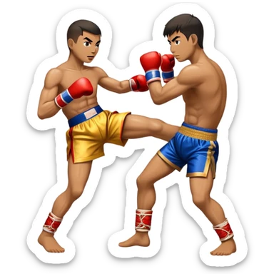 Cinematic Realistic Muay Thai Pop Culture Emoji, depicted with an action-packed portrayal of traditional Thai boxing rendered with bold textures and energetic, dramatic lighting. sticker