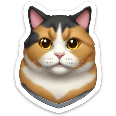 Fat calico cat with a shield  sticker