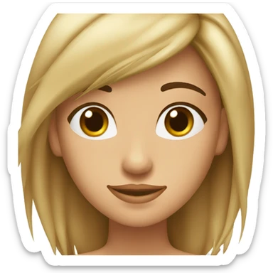 chica piel blanca, pelo castaño con mechas rubias, pelo liso por el pecho y muy sonriente sticker