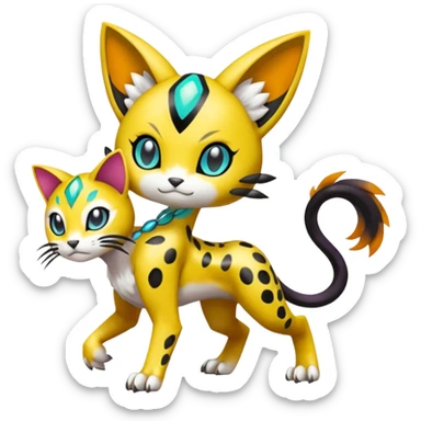 Meloetta-Baihumon-Meicoomon-Gatomon-Liepard-Pokémon-Digimon-Fakémon-fusion-hybrid-creature sticker