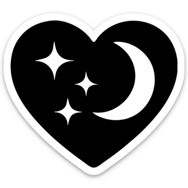 gothic heart with a dark moon and stars, solid filled icon style sticker