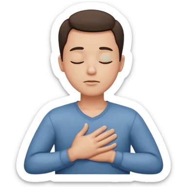 una mano en pecho ojos cerrados hombre sticker