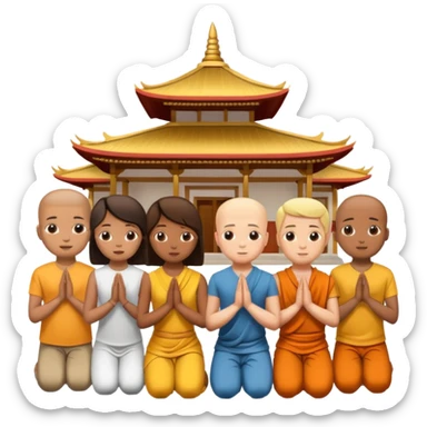 people praying in a Buddhist temple sticker